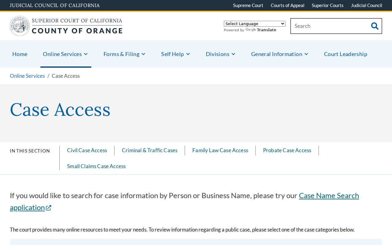 Fullerton residents directory Orange County court case access