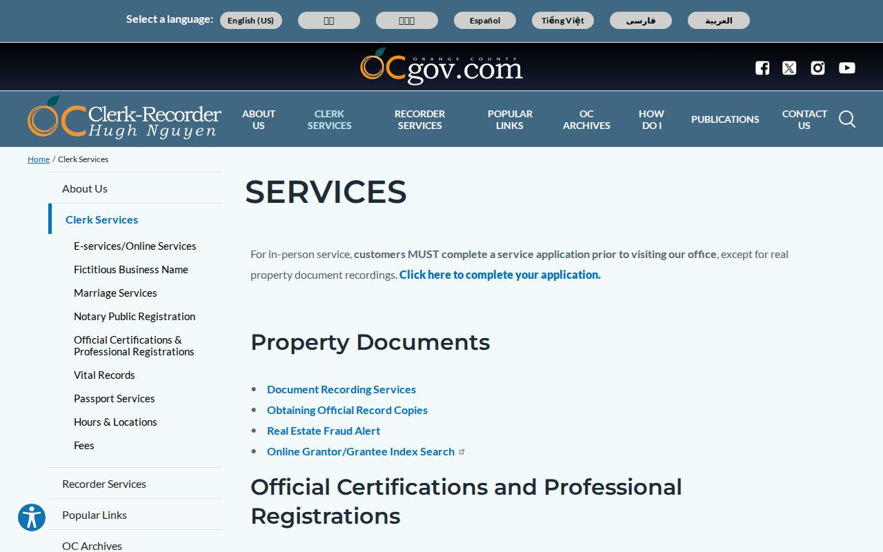 Fullerton residents directory Orange County Clerk-Recorder services