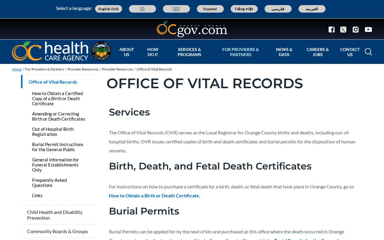 Fullerton residents directory Orange County vital records office