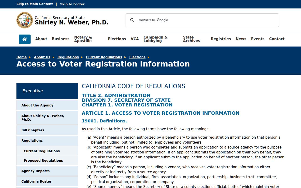 Fullerton street directory California voter information access rules